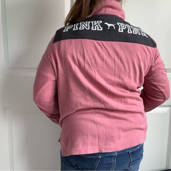 Victoria’s Secret PINK | Logo Shoulder Begonia Quarter Zip Pullover | Size Large - Picture 9 of 11